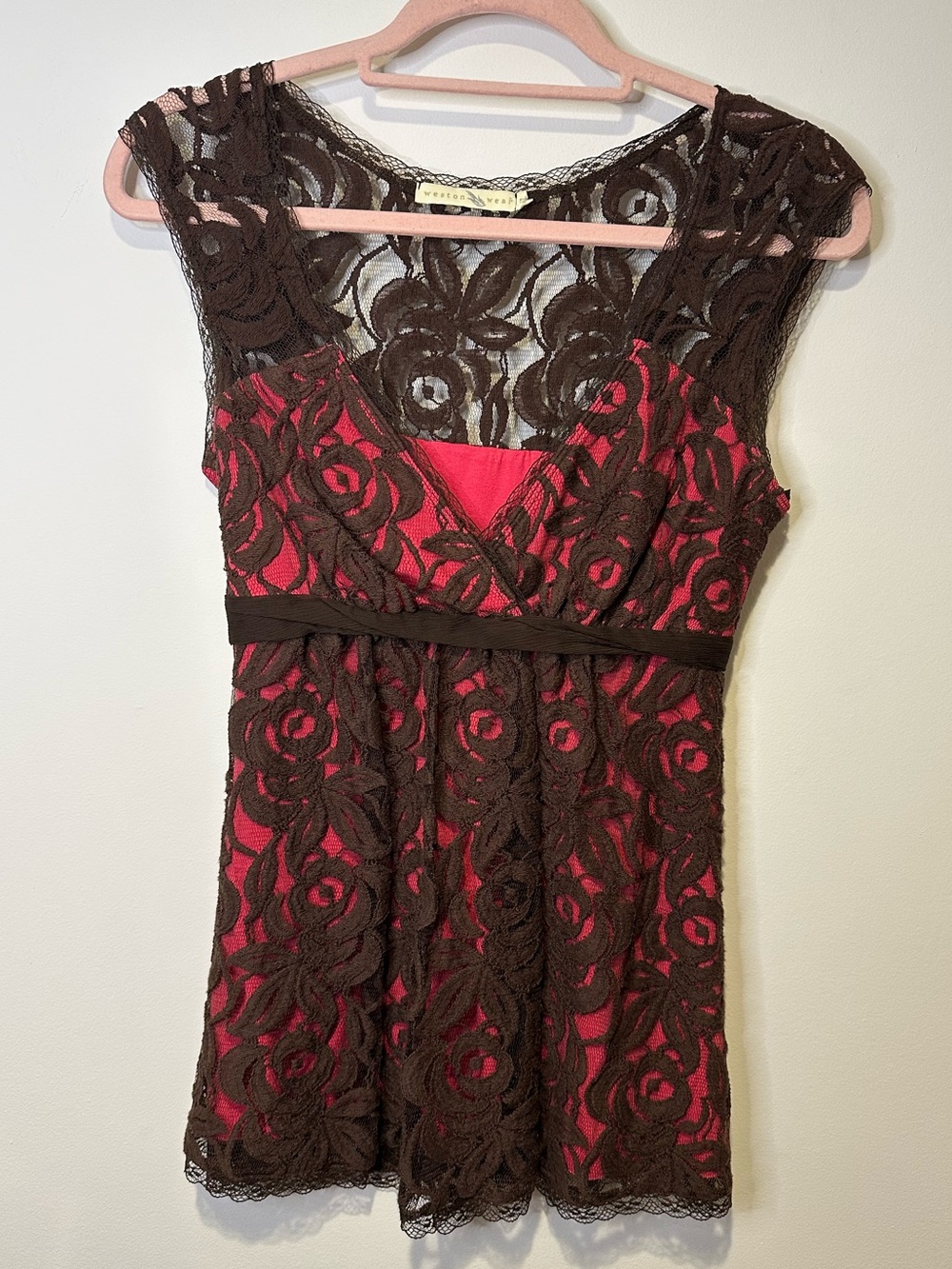 anthropologie weston wear brown lace tank top size small y2k